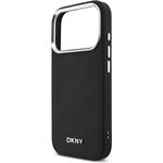 DKNY PU Leather Metal Logo Wrist Chain MagSafe kryt pre iPhone 17 Pro, čierny