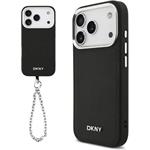 DKNY PU Leather Metal Logo Wrist Chain MagSafe kryt pre iPhone 17 Pro, čierny