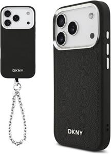 DKNY PU Leather Metal Logo Wrist Chain MagSafe kryt pre iPhone 17 Pro, čierny