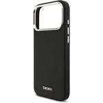 DKNY PU Leather Metal Logo Wrist Chain MagSafe kryt pre iPhone 17 Pro Max, čierny