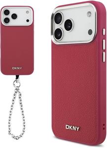 DKNY PU Leather Metal Logo Wrist Chain MagSafe kryt pre iPhone 17 Pro Max, ružový