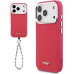 DKNY PU Leather Metal Logo Wrist Chain MagSafe kryt pre iPhone 17 Pro, ružový