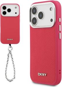 DKNY PU Leather Metal Logo Wrist Chain MagSafe kryt pre iPhone 17 Pro, ružový