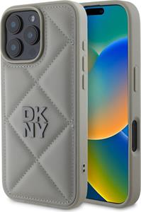 DKNY PU Leather Quilted Stack Logo kryt pre iPhone 16 Pro Max, sivý