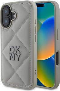 DKNY PU Leather Quilted Stack Logo kryt pre iPhone 16, sivý