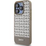 DKNY PU Leather Repeat Pattern Bottom Stripe kryt pre iPhone 13 Pro, hnedý