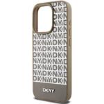 DKNY PU Leather Repeat Pattern Bottom Stripe kryt pre iPhone 13 Pro, hnedý