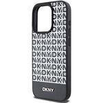 DKNY PU Leather Repeat Pattern Bottom Stripe kryt pre iPhone 13 Pro Max, čierny