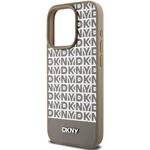 DKNY PU Leather Repeat Pattern Bottom Stripe kryt pre iPhone 13 Pro Max, hnedý