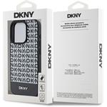DKNY PU Leather Repeat Pattern Bottom Stripe kryt pre iPhone 14 Pro, čierny