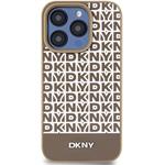 DKNY PU Leather Repeat Pattern Bottom Stripe kryt pre iPhone 14 Pro Max, hnedý