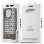 DKNY PU Leather Repeat Pattern Bottom Stripe kryt pre iPhone 14 Pro Max, hnedý