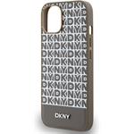 DKNY PU Leather Repeat Pattern Bottom Stripe MagSafe kryt pre iPhone 14, hnedý