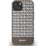 DKNY PU Leather Repeat Pattern Bottom Stripe MagSafe kryt pre iPhone 15, hnedý