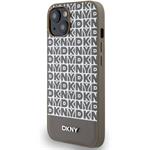 DKNY PU Leather Repeat Pattern Bottom Stripe MagSafe kryt pre iPhone 15, hnedý