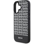 DKNY PU Leather Repeat Pattern Bottom Stripe MagSafe kryt pre iPhone 16, čierny