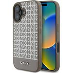 DKNY PU Leather Repeat Pattern Bottom Stripe MagSafe kryt pre iPhone 16, hnedý