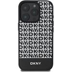 DKNY PU Leather Repeat Pattern Bottom Stripe MagSafe kryt pre iPhone 16 Pro, čierny