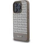 DKNY PU Leather Repeat Pattern Bottom Stripe MagSafe kryt pre iPhone 16 Pro, hnedý