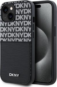 DKNY PU Leather Repeat Pattern Card Pocket kryt pre iPhone 15, čierny