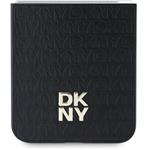 DKNY PU Leather Repeat Pattern Stack Logo kryt pre Samsung Galaxy Z Flip 6, čierny