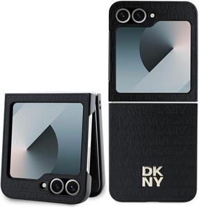 DKNY PU Leather Repeat Pattern Stack Logo kryt pre Samsung Galaxy Z Flip 6, čierny