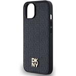 DKNY PU Leather Repeat Pattern Stack Logo Magsafe kryt pre iPhone 15, čierny