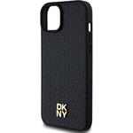 DKNY PU Leather Repeat Pattern Stack Logo Magsafe kryt pre iPhone 15 Plus, čierny