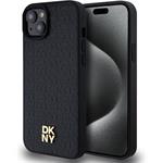 DKNY PU Leather Repeat Pattern Stack Logo Magsafe kryt pre iPhone 15 Plus, čierny