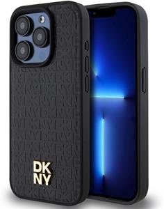 DKNY PU Leather Repeat Pattern Stack Logo Magsafe kryt pre iPhone 15 Pro, čierny