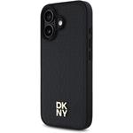 DKNY PU Leather Repeat Pattern Stack Logo MagSafe kryt pre iPhone 16, čierny