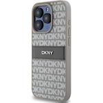 DKNY PU Leather Repeat Pattern Tonal Stripe kryt pre iPhone 14 Pro, béžový