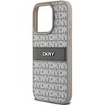 DKNY PU Leather Repeat Pattern Tonal Stripe kryt pre iPhone 14 Pro, béžový