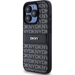 DKNY PU Leather Repeat Pattern Tonal Stripe kryt pre iPhone 14 Pro, čierny