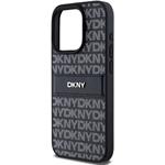 DKNY PU Leather Repeat Pattern Tonal Stripe kryt pre iPhone 14 Pro, čierny