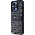 DKNY PU Leather Repeat Pattern Tonal Stripe kryt pre iPhone 14 Pro Max, čierny