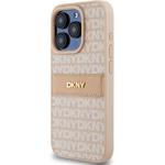 DKNY PU Leather Repeat Pattern Tonal Stripe kryt pre iPhone 14 Pro Max, ružový