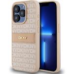 DKNY PU Leather Repeat Pattern Tonal Stripe kryt pre iPhone 14 Pro Max, ružový