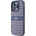 DKNY PU Leather Repeat Pattern Tonal Stripe kryt pre iPhone 14 Pro, modrý