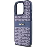 DKNY PU Leather Repeat Pattern Tonal Stripe kryt pre iPhone 14 Pro, modrý