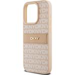 DKNY PU Leather Repeat Pattern Tonal Stripe kryt pre iPhone 14 Pro, ružový