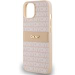 DKNY PU Leather Repeat Pattern Tonal Stripe kryt pre iPhone 14, ružový