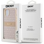 DKNY PU Leather Repeat Pattern Tonal Stripe kryt pre iPhone 14, ružový