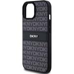 DKNY PU Leather Repeat Pattern Tonal Stripe kryt pre iPhone 15, čierny