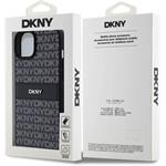 DKNY PU Leather Repeat Pattern Tonal Stripe kryt pre iPhone 15 Plus, čierny