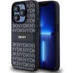 DKNY PU Leather Repeat Pattern Tonal Stripe kryt pre iPhone 15 Pro, čierny