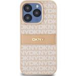 DKNY PU Leather Repeat Pattern Tonal Stripe kryt pre iPhone 15 Pro Max, ružový