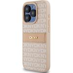 DKNY PU Leather Repeat Pattern Tonal Stripe kryt pre iPhone 15 Pro Max, ružový