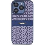 DKNY PU Leather Repeat Pattern Tonal Stripe kryt pre iPhone 15 Pro, modrý