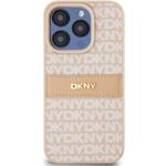 DKNY PU Leather Repeat Pattern Tonal Stripe kryt pre iPhone 15 Pro, ružový